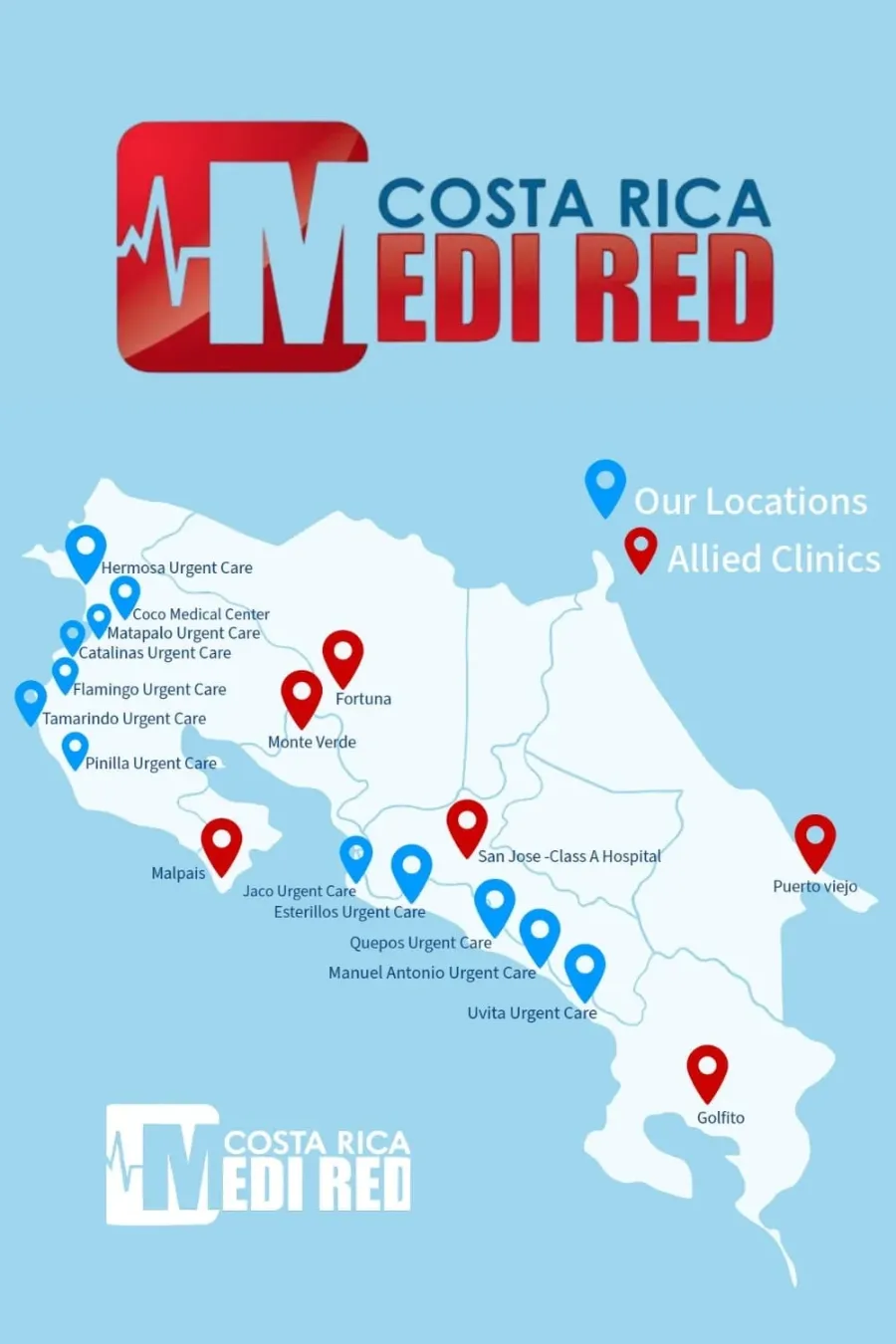Medi Red Costa Rica network map with clinic locations